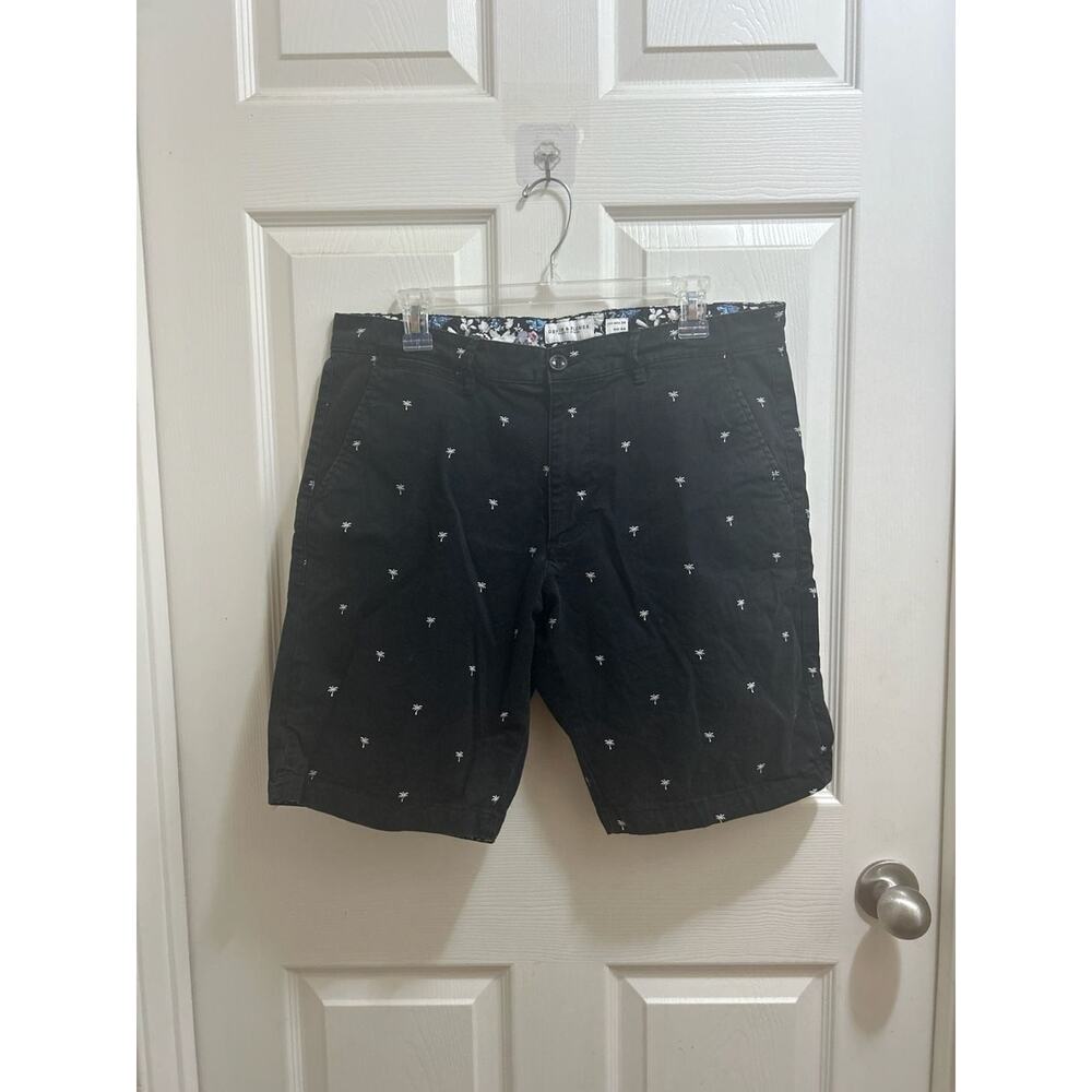 Denim & Flower Ricky Singh Men's Black Palm Tree Embroidered Shorts Size 34